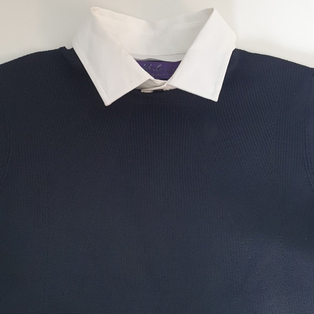 Ralph Lauren Purple Label Woven-Collar Sweater Day Dress - Picture 13 of 14